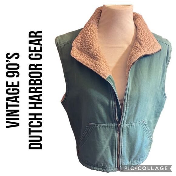 Dutch Harbor Gear DHG Vintage 90’s Men’s Sherpa Lined Green Utility Vest Medium - Picture 1 of 12